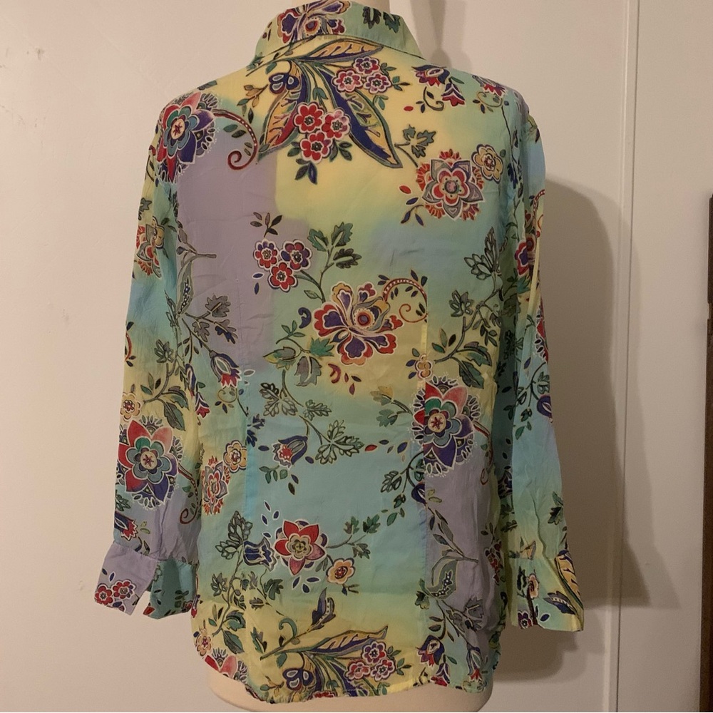 Tianello Floral Tie Dye Blouse Size Medium Long‎ Sleeve - Picture 5 of 10
